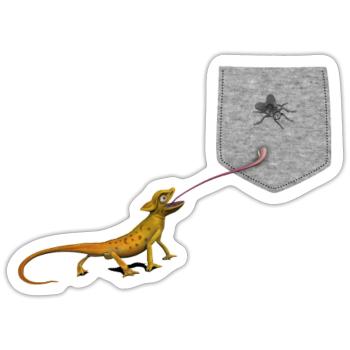 Lizard Tongue Reaching For Fly In Fake Pocket Fun - Sticker size S (10 x 10 cm) - white matte - Front