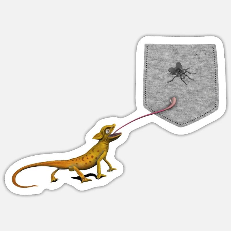 Eidechsenzunge, die nach der Fliege im falschen Taschenspaß greift - Sticker Größe S (10 x 10 cm) - Mattweiß