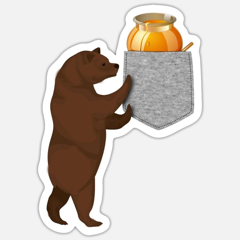 Bär greift nach Honigfass in Ihrer falschen Tasche Sticker Größe S (10 x 10 cm)