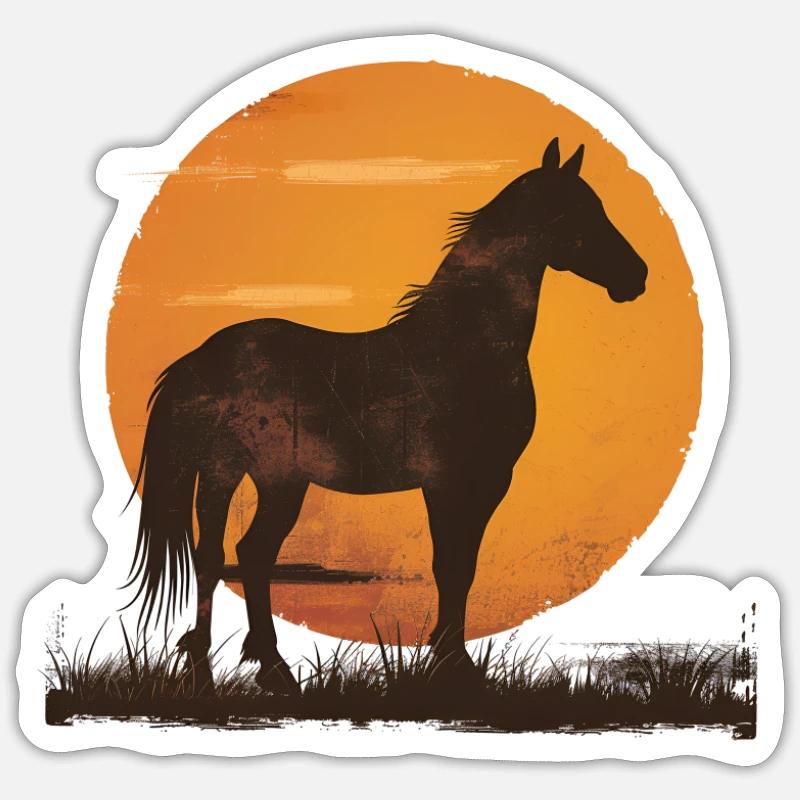 Silhouette Cheval Coucher De Soleil Sticker taille S (10 x 10 cm)