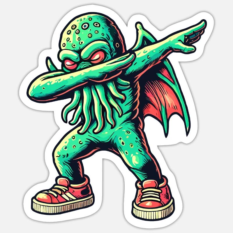 Dabbing drôle Cthulhu Dabbing Design - Sticker taille S (10 x 10 cm) - blanc mat