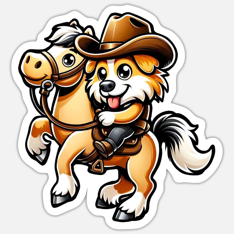 Chien à cheval - Sticker taille S (10 x 10 cm) - blanc mat