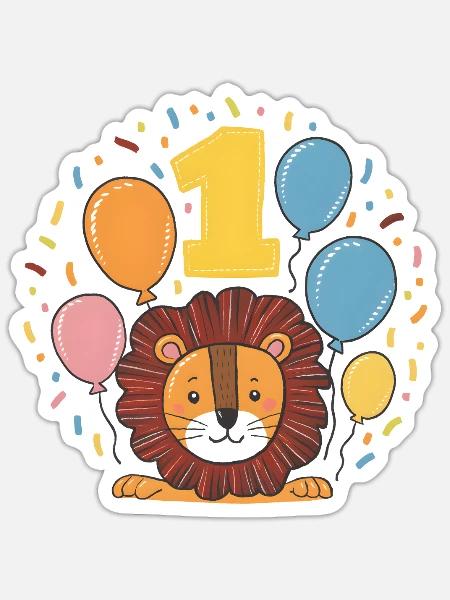 1. Geburtstag Löwe Kindergeburtstag - Sticker Größe S (10 x 10 cm) - Mattweiß