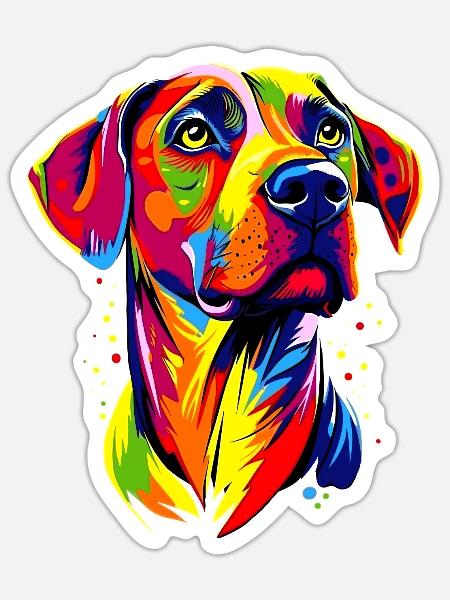 Rhodesian Ridgeback Popart Regenbogen Bunt Hunde - Sticker Größe S (10 x 10 cm) - Mattweiß