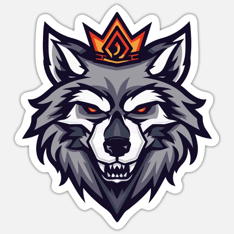 Wolf Kopf Krone - Sticker Größe S (10 x 10 cm) - Mattweiß