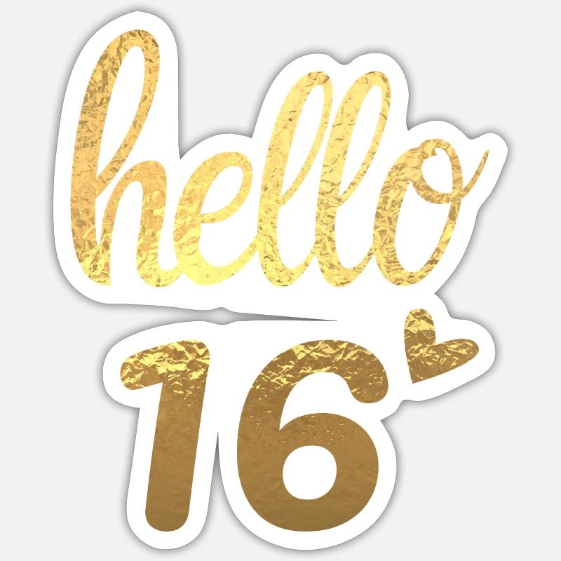 Hello 16 Gold - Sticker size S (10 x 10 cm) - white matte