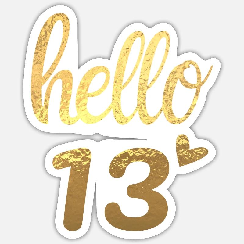 Hello 13 doré - Sticker taille S (10 x 10 cm) - blanc mat