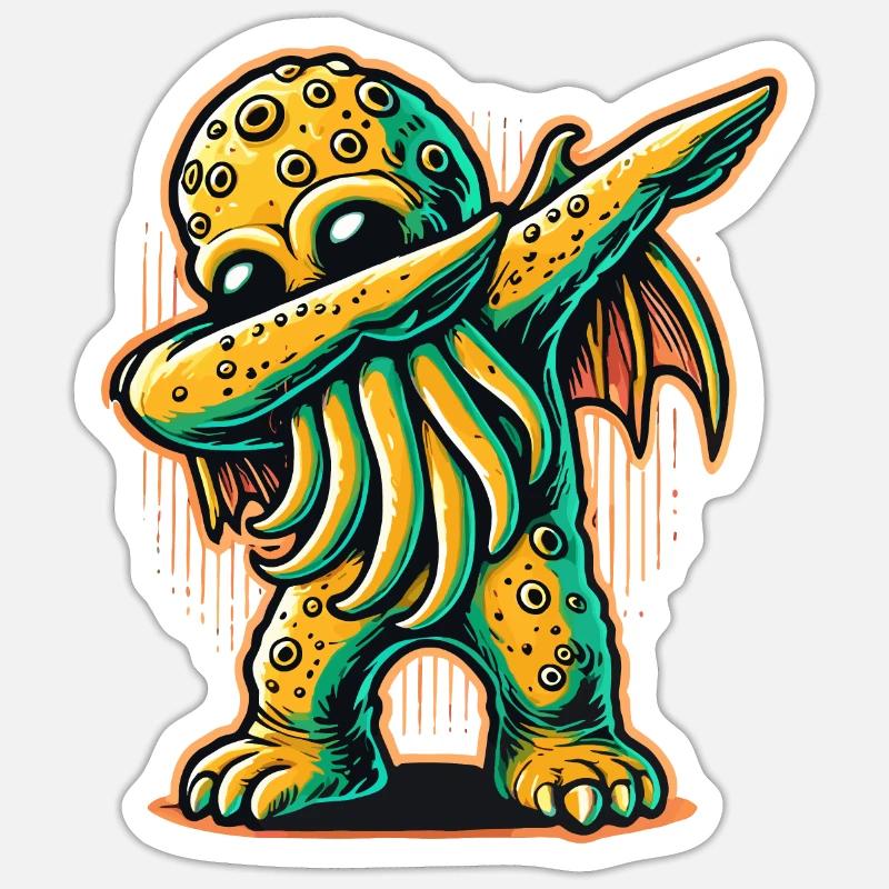 Funny Dabbing Cthulhu Dystopian Octopus - Sticker size S (10 x 10 cm) - white matte