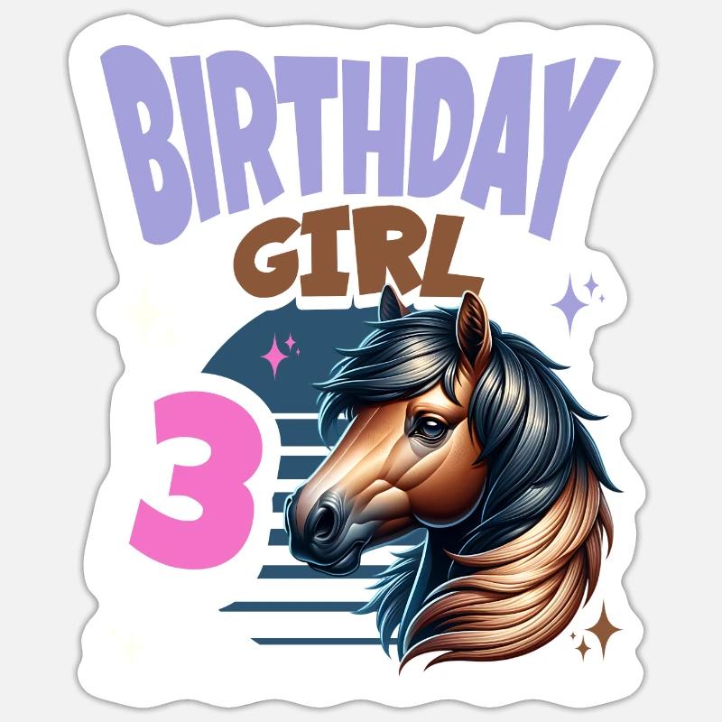 Pferd 3. Geburtstag Mädchen Kinder - Sticker Größe S (10 x 10 cm) - Mattweiß