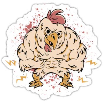 Muskulöses Huhn - Powerlifting - Sticker Größe S (10 x 10 cm) - Mattweiß - Vorne