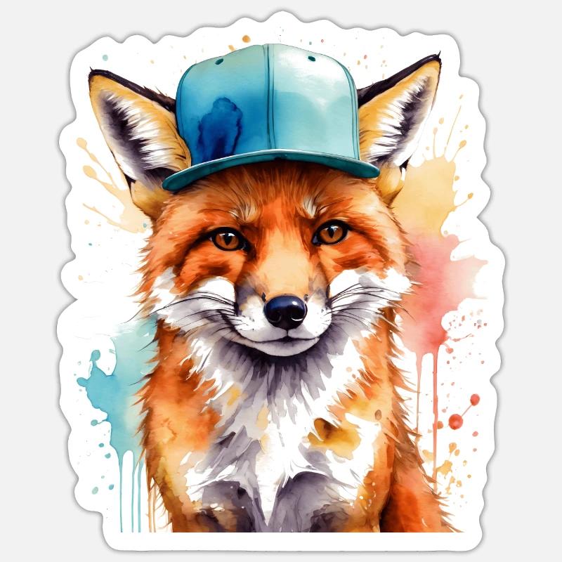 Fuchs Snapback Cap Cool Tier Design Print - Sticker Größe S (10 x 10 cm) - Mattweiß