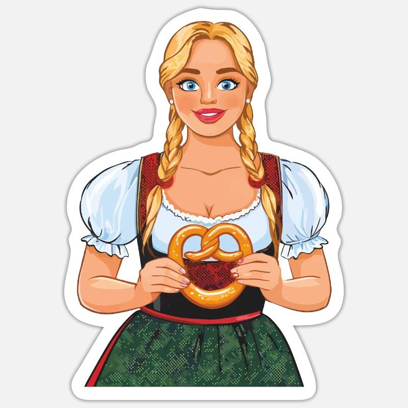 FRAU DIRNDL BREZEL - Sticker Größe S (10 x 10 cm) - Mattweiß