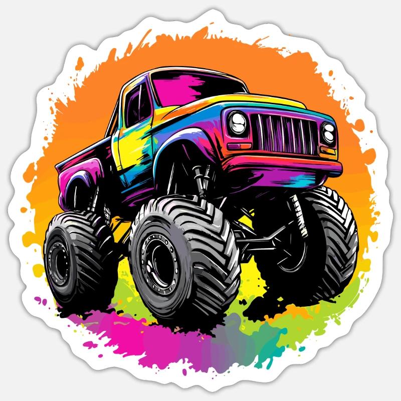 Camion monstre - Sticker taille S (10 x 10 cm) - blanc mat