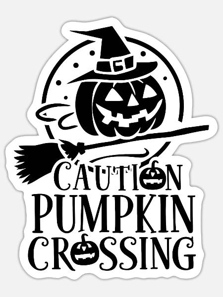 Halloween Kürbis Spruch Caution Pumkin Crossing - Sticker Größe S (10 x 10 cm) - Mattweiß