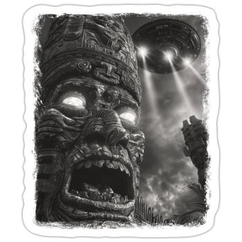 Tiki Luau Tiki Masque OVNI Alien Alien Self - Sticker taille S (10 x 10 cm) - blanc mat - Devant
