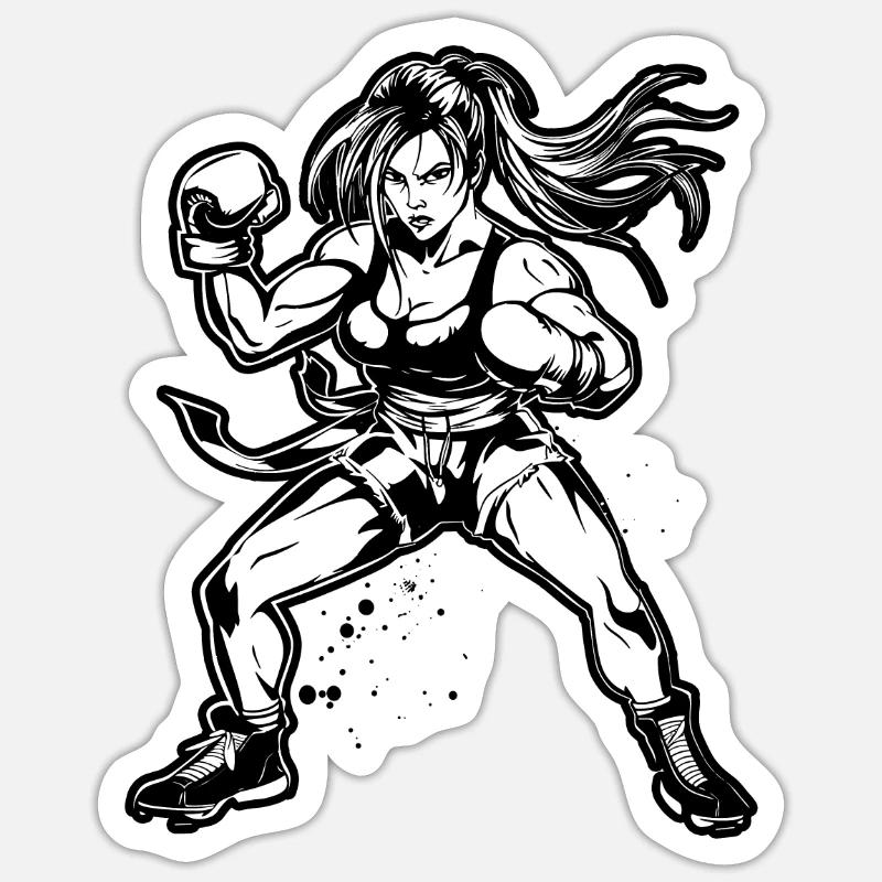 Kickboxer Drawing - Sticker size S (10 x 10 cm) - white matte
