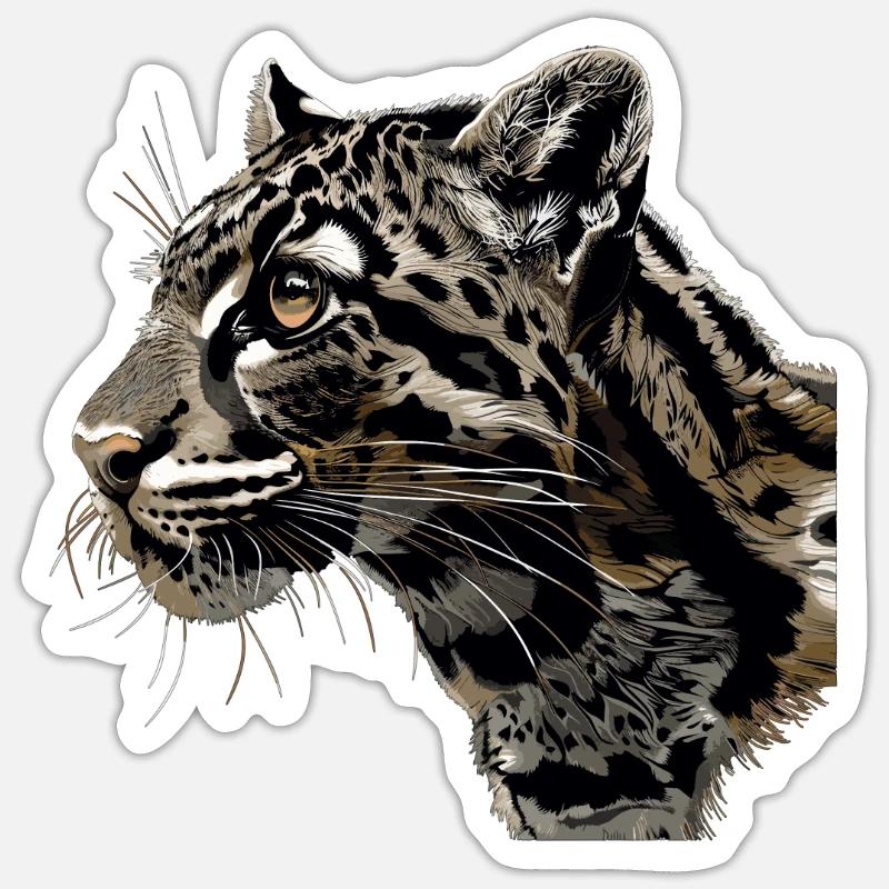 Nebelparder nébelpard néopard nébuleux - Sticker taille S (10 x 10 cm) - blanc mat