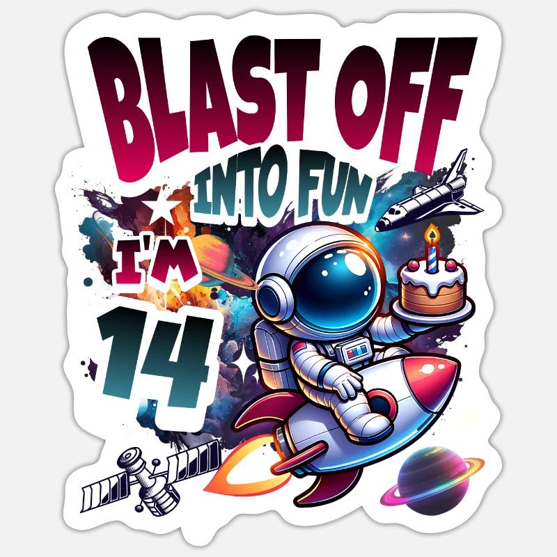 Astronaut 14th Birthday Space - Sticker size S (10 x 10 cm) - white matte