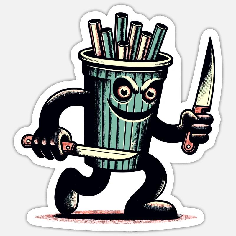 Unheimlicher Psycho Trinkbecher Getränke - Sticker Größe S (10 x 10 cm) - Mattweiß