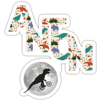 ANTON - Beautiful boy name with dinosaur - Sticker size S (10 x 10 cm) - white matte - Front