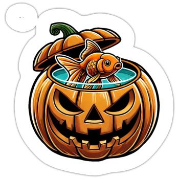 Halloween Fisch Goldfisch Süßwasserfisch Aquarium - Sticker Größe S (10 x 10 cm) - Mattweiß - Vorne