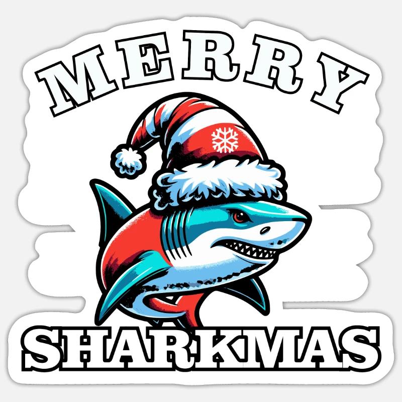 Merry Sharkmas - Noël - Sticker taille S (10 x 10 cm) - blanc mat