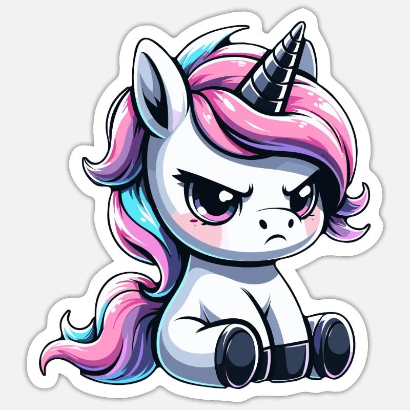 Launisches Einhorn - Sticker Größe S (10 x 10 cm) - Mattweiß
