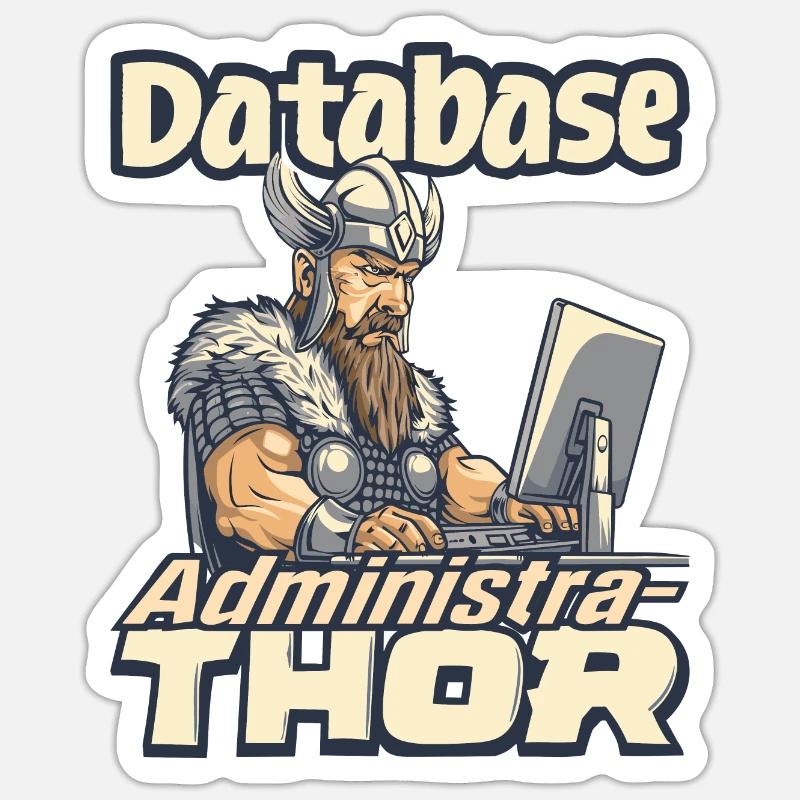 Viking Databaseadministra-thor Nerdy - Sticker Größe S (10 x 10 cm) - Mattweiß
