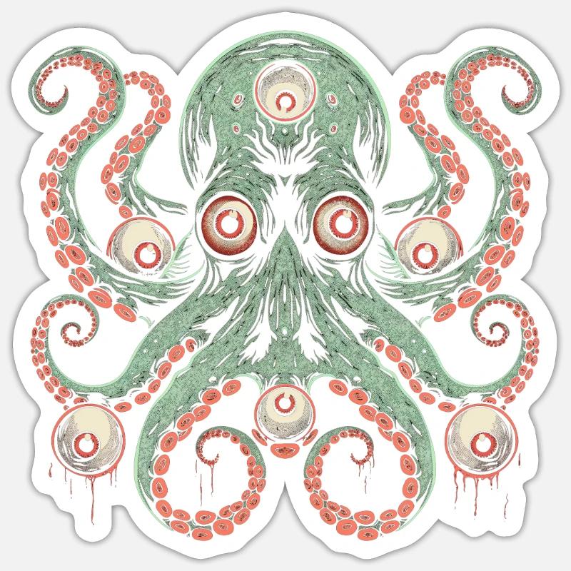 Weirdcore Ästhetischer Oktopus Augäpfel Cthulhu St Sticker Größe S (10 x 10 cm)