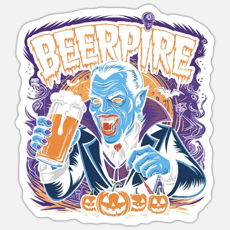 Beerpire Vampire Birra Halloween Sticker formato S (10 x 10 cm)
