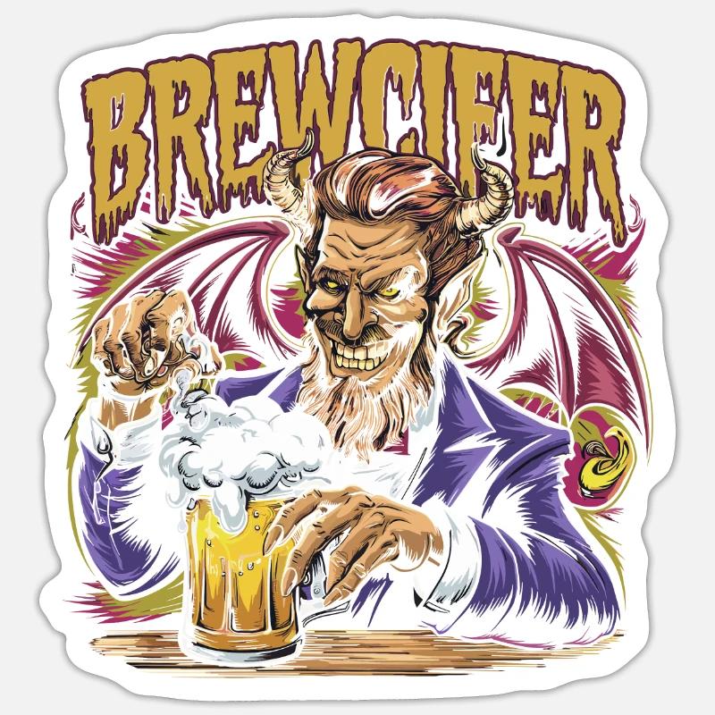 Brewcifer Devil Beer Lover Halloween - Sticker size S (10 x 10 cm) - white matte