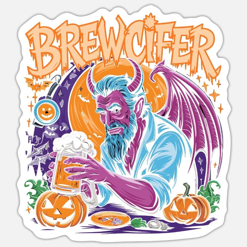 Brewcifer Devil Beer Lover Halloween Sticker Größe S (10 x 10 cm)