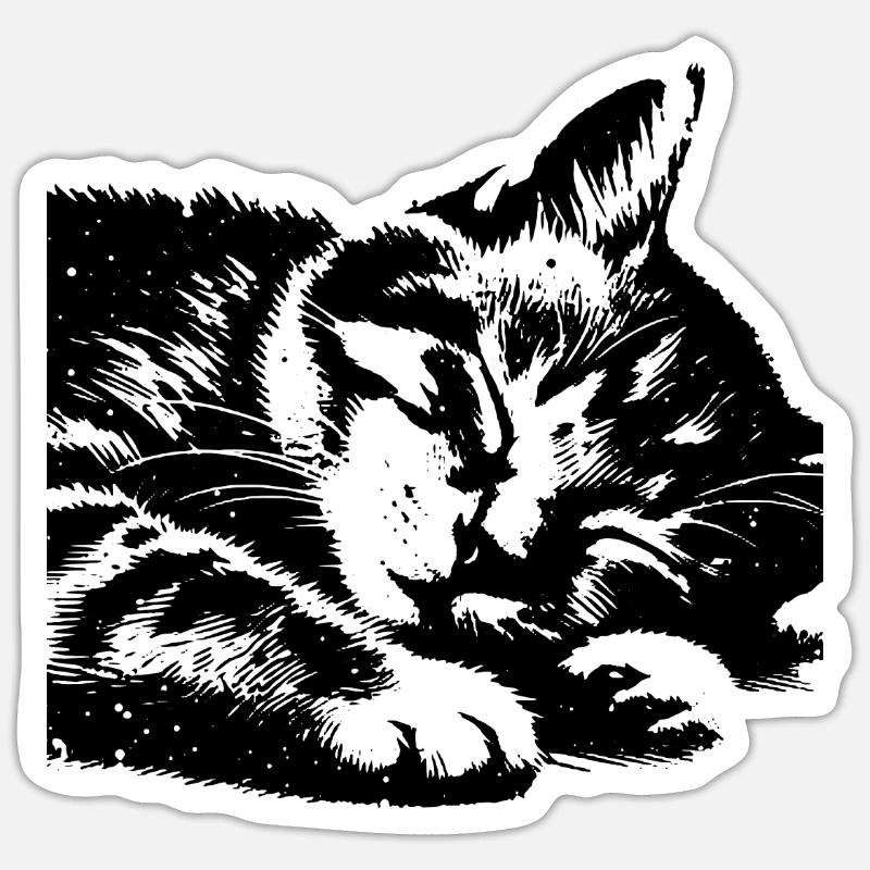 Chat endormi mignon - Sticker taille S (10 x 10 cm) - blanc mat