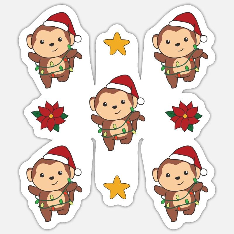 Singe Noël Hiver Animaux Singe - Sticker taille S (10 x 10 cm) - blanc mat