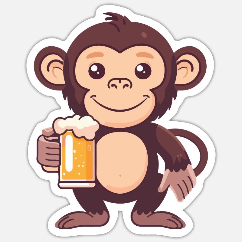 Affe Bier Comic Party - Sticker Größe S (10 x 10 cm) - Mattweiß