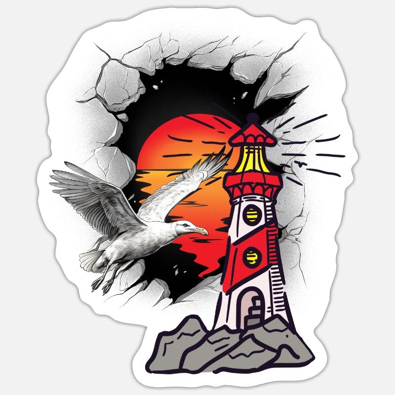 Lighthouse Lighthouses Seagull Seagulls - Sticker size S (10 x 10 cm) - white matte