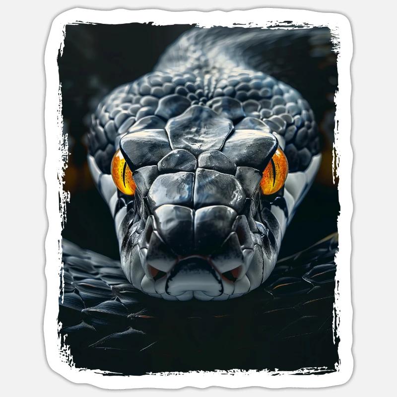 Yellow Eyes Black Snake Python Cobra Reptile Viper Sticker size S (10 x 10 cm)