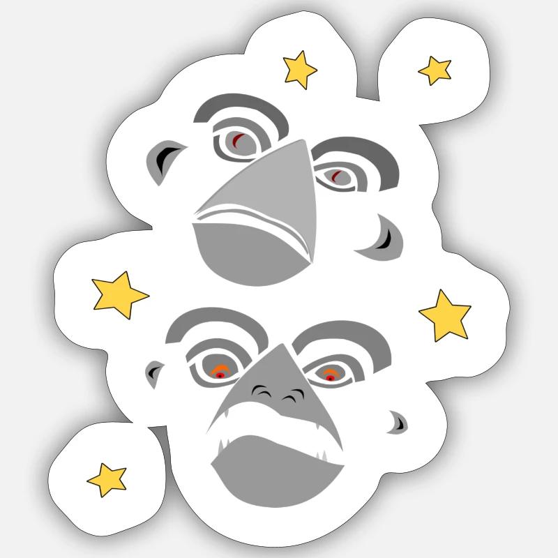 Two monkey faces screaming - Sticker size S (10 x 10 cm) - white matte