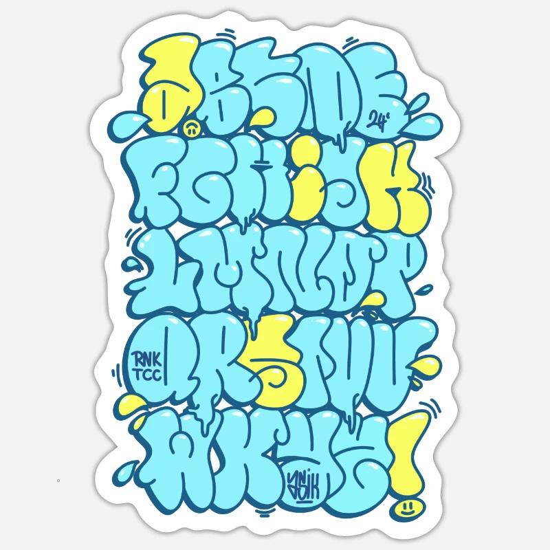 Graffiti Alphabet throwup throw up - Sticker taille S (10 x 10 cm) - blanc mat