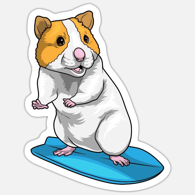 Hamster Surfer Surfbrett - Sticker Größe S (10 x 10 cm) - Mattweiß