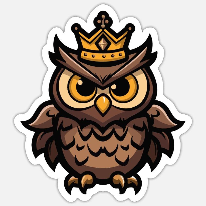 Eule Comic Krone - Sticker Größe S (10 x 10 cm) - Mattweiß