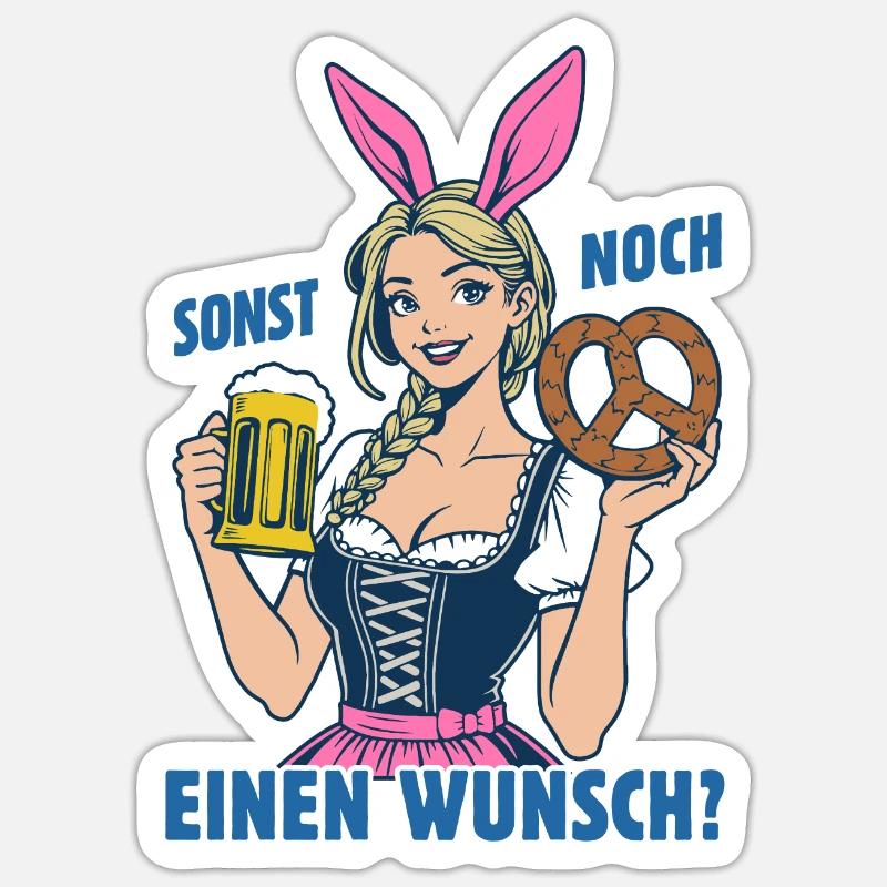 Sonst noch einen Wunsch? Dirndl, Bier und Bretzel Sticker Größe S (10 x 10 cm)