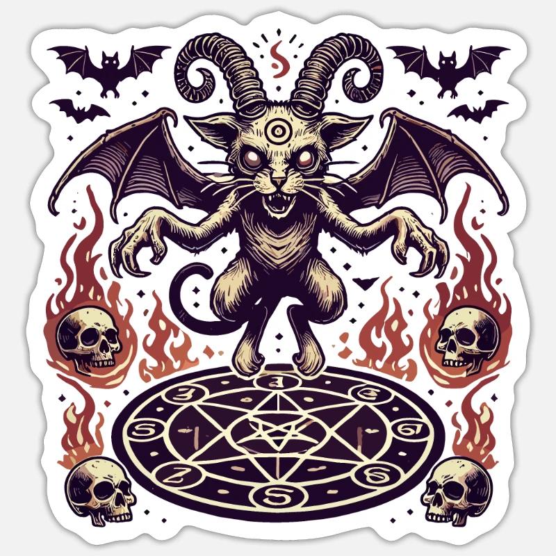 Creepy Devil Cat Dark Cats Invocation Sticker taille S (10 x 10 cm)