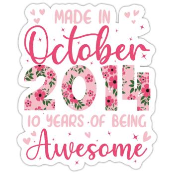 Oktober 2014 10-jähriges Jubiläum für Mädchen - Sticker Größe S (10 x 10 cm) - Mattweiß - Vorne
