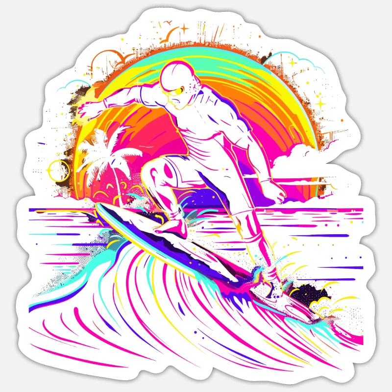 Surfeur Vaporwave - Sticker taille S (10 x 10 cm) - blanc mat