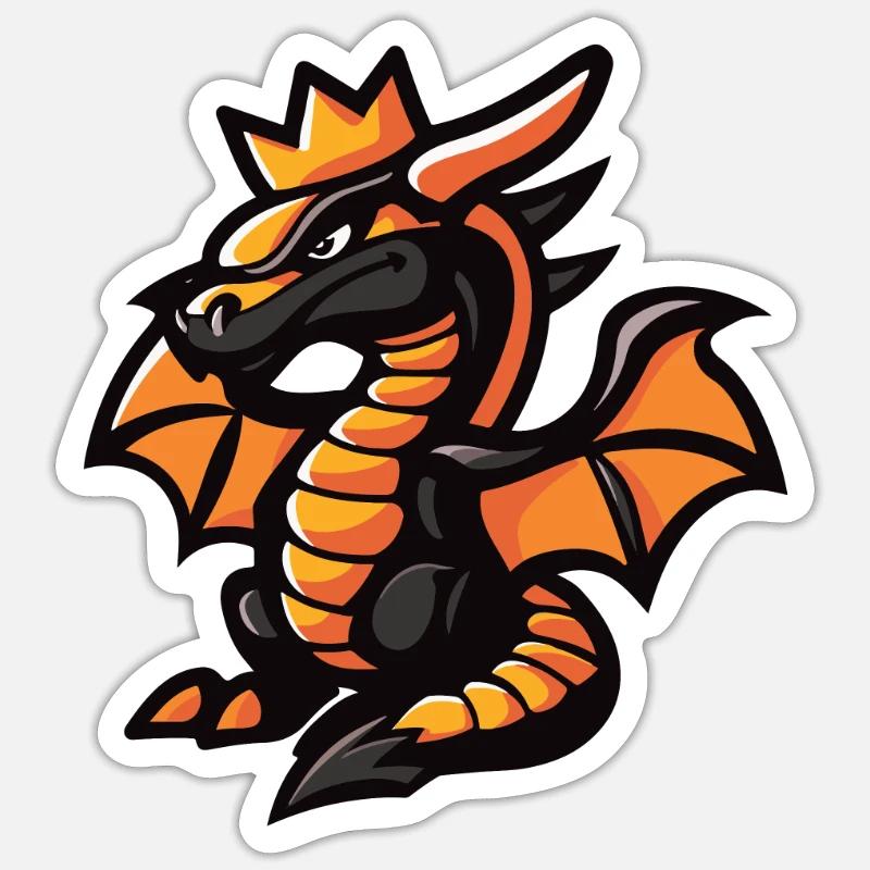Drache Comic Krone - Sticker Größe S (10 x 10 cm) - Mattweiß