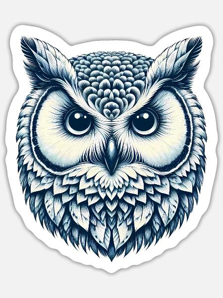 Eulenkopf (dunkelblau) - Sticker Größe S (10 x 10 cm) - Mattweiß