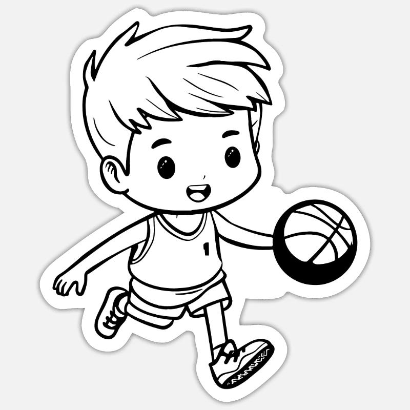 Basketteur garçon - Sticker taille S (10 x 10 cm) - blanc mat