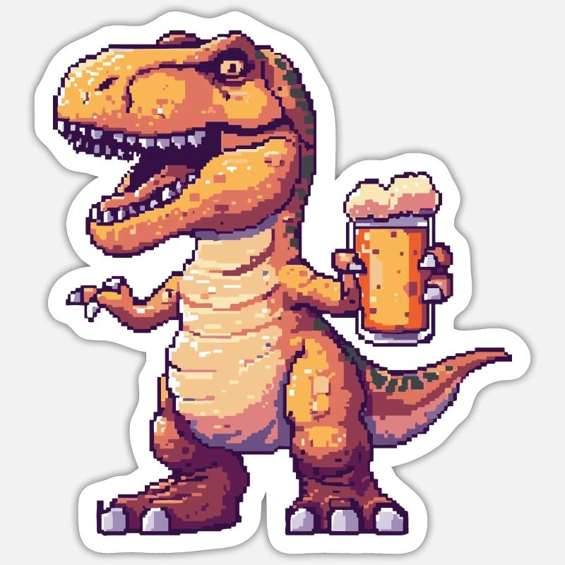 Dinosaur T-Rex Beer Pixel - Sticker size S (10 x 10 cm) - white matte