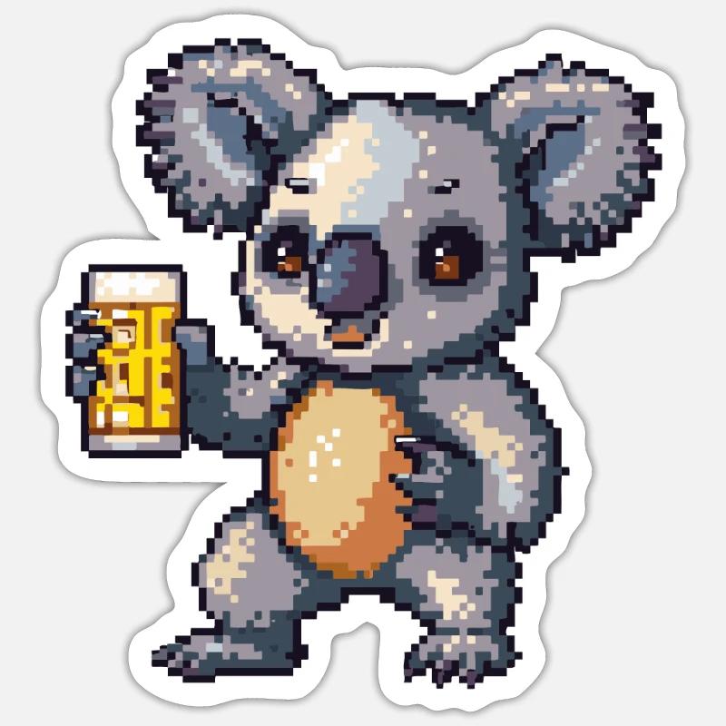 Koala Bière Pixel - Sticker taille S (10 x 10 cm) - blanc mat